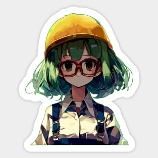 Anime Girl worker engineer in construction helmet Sticker